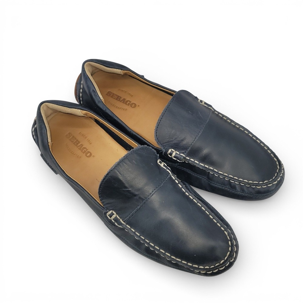 Sebago Mens‎ 9.5 Kedge Venetian Loafers Navy Leather Slip On Moc EUC Casual